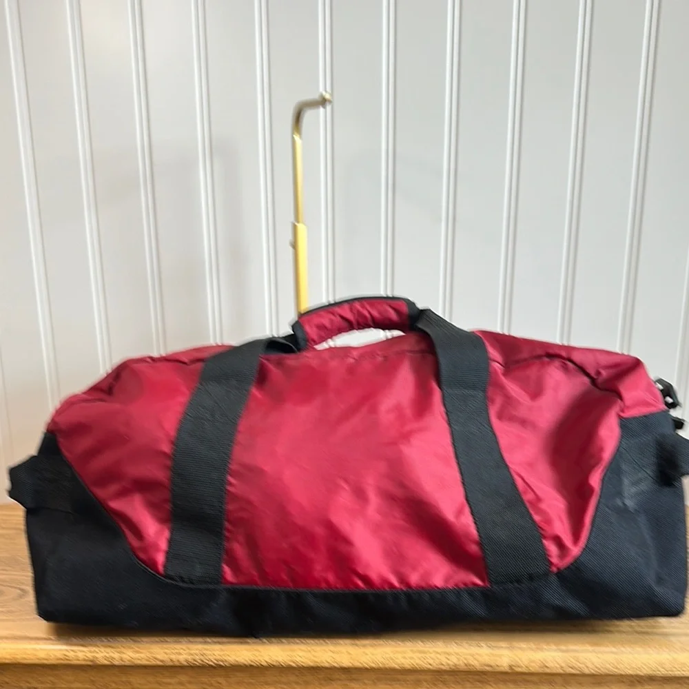 Classic Red Nylon Duffel Bag with Black Straps